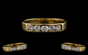 18ct Yellow Gold - Attractive Five Stone Diamond Ring with Full Hallmark For 750 - 18ct.