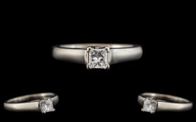 Platinum Superb and Contemporary Designed Single Stone Diamond Set Ring with Full Hallmark 950