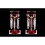 Victorian Period - Fine Pair of Decorative Ruby Glass Lustre's,