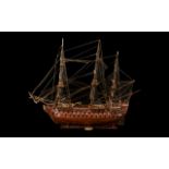 Handmade Wooden Model of a Large and Impressive British 19th Century Warship Fitted out with 90