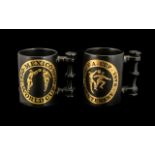 Two Portmeirion Black on Gold Tankards, celebrating 1930-1970 Mexico World Cup, and 1872-1972 F.A.