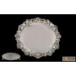 Victorian Period ( Late ) Sterling Silver - Card / Drinks Circular Tray / Salver with Shell