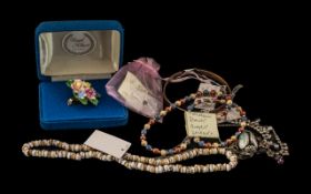 Collection of Vintage Jewellery comprising: 1970s pink and blue lustre glass bead necklace; 1970s