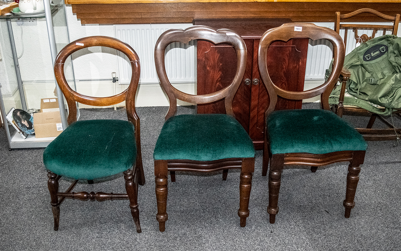 Three Various Victorian Balloon Back Chairs, with drop-in seats