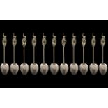 Set of Eleven South American Silver Spoons with an Alpaca finial; unmarked,