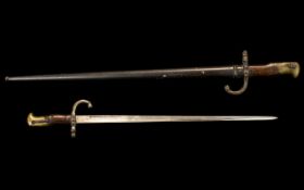 French Military World War I Sword Bayonet with Scabbard. Marks R-H 8534 to handle and top of blade.