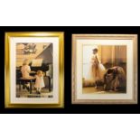 Two Large Framed Prints The first in pastel and swept gilt frame depicting ballerinas stretching,