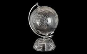 Waterfords Superb Quality Cut Crystal World Globe with Chrome Fittings In Wonderful Mint Condition.