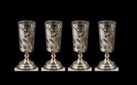 Set of 4 Silver Liquer Glasses with Liners. Fully Hallmarked for Silver & Reg Mark.