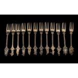 Dutch - Netherlands Superb Matching Set of 12 Silver Figural Topped Cheese Forks,