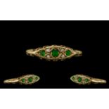 Antique Period Attractive 9ct Gold Diamond and Emerald Set Ring - Exquisite Setting. Ring Size P.