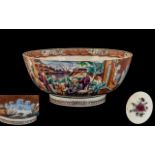 18th Century Chinese Export Punch Bowl, painted in the Mandarin Pottery,