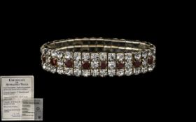 A Triple Row Garnet And Crystal Bracelet - 34 4mm Round Faceted Crystals With 17 Hand Faceted Round