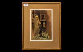 Watercolour by Tom Brown (20th Century) entitled 'The Lamp Lighter', marked 25 verso on label,
