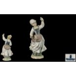 Lladro - Hand Painted Porcelain Figure ' Girl and Sparrow ' Model No 4758. Issued 1971 - 1979.