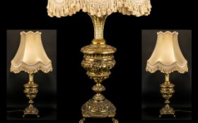 Cast Brass French Style Vase Converted Into a Lamp with a Shaped Silk Shade. Electrified.