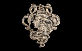 French - Art Nouveau Sterling Silver Brooch of Large Proportions. c.1900.