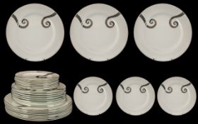 Modern 24 Piece Part Dinner Set White Ground With Silver Edge And Design,