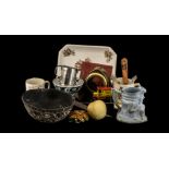 Miscellaneous Lot including Coronation cups, brass holder, carved shells, trinket trays etc.