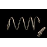 Ladies - Sterling Silver Realistic Snake Head Coiled Spring 4 Ring Bangle,