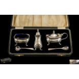 1930's Boxed ( 5 ) Piece Sterling Silver Cruet Set, Complete with Blue Liners.