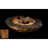 Designer Knarled Elm Wood Root Bowl of large size, the centre with turned roundels with metal
