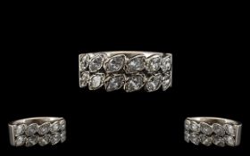 18ct White Gold Double Row Half Eternity Ring, set with Marquise Shaped Diamonds,