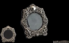 Georgian Style Impressive and Excellent Quality Sterling Silver Shaped Ladies Table Mirror of Small