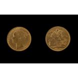 Queen Victoria Young Head - St George 22ct Gold Full Sovereign - Date 1872.