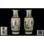 Chinese Crackled Glaze Vases of Large Size decorated in famille verte enamels, depicting warriors on