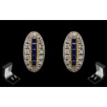 Ladies Fine Pair of Attractive 18ct Yellow Gold Sapphire and Diamond Set Earrings of Excellent