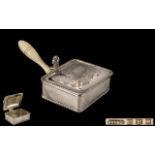 A Gentleman's Butlers Sterling Silver Portable Bone Handle Lidded Ashtray of Excellent Proportions