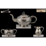 Anglo Indian - Superb Quality 19th Century Colonial Solid Silver 4 Piece Tea Set Madras - 1890's.