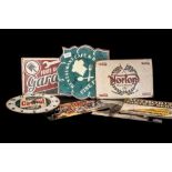 Seven Vintage Tin Advertising Signs:- Norton, Garage, Turbo, Castrol Clock, Dave Megson,