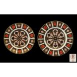 Royal Crown Derby Pair of Imari Pattern Cabinet Plates with single gold band. Pattern number 1128.