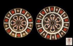 Royal Crown Derby Pair of Imari Pattern Cabinet Plates with single gold band. Pattern number 1128.