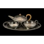 English Pewter Hand Crafted 1930s Fine Quality Hammered Pewter Three-Piece Tea Service with