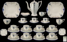 Shelley - Art Deco Period ( 45 ) Piece Tea and Coffee Service ' Blue Iris ' Pattern.