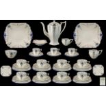 Shelley - Art Deco Period ( 45 ) Piece Tea and Coffee Service ' Blue Iris ' Pattern.