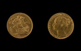 Queen Victoria Young Head - St George 22ct Gold Full Sovereign - Date 1876.