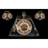 Antique Advertising Enamel & Wood Shoe Shine Box, enamel plaques to front and both sides.
