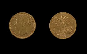 Queen Victoria Young Head - St George 22ct Gold Full Sovereign - Date 1877.