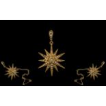 Antique Period Superb 15ct Gold Starburst Designed Brooch - Pendant,