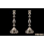 Judaica Sterling Silver Pair of Knopped Column Candlesticks of Excellent Design / Form.