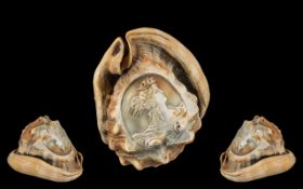 Carved Shell with a Cameo Inset depicting a classical maiden's head. Italian 19th Century.