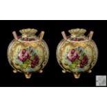 Pair Of Noritake Globular Vases, Painted Roses, Gilt Highlights,