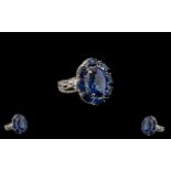 Ceylon Blue Coloured Quartz Cluster Ring, 10.25cts; a statement ring comprising a 6ct oval cut