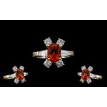 18ct White Gold Stunning and Quality Fire Opal and Diamond Set Dress Ring. The Faceted Fire Opal