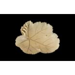 Small Antique Carved Ivory Vine Leaf Bowl, finely carved with leaf veins; 4 inches (10cms) x 3