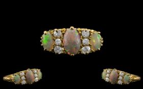 Edwardian Period Attractive and Superb Quality 18ct Gold Opal and Diamond Set Ring - Gallery